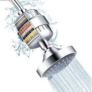 FEELSO Shower Head with Shower Filter, Filtered Shower Head for Hard Water | High Pressure, Anti-clog Nozzles, 5 Spray Showerhead, 15 Stage Water Softener Filters, Remove Chlorine and Harmful Substances